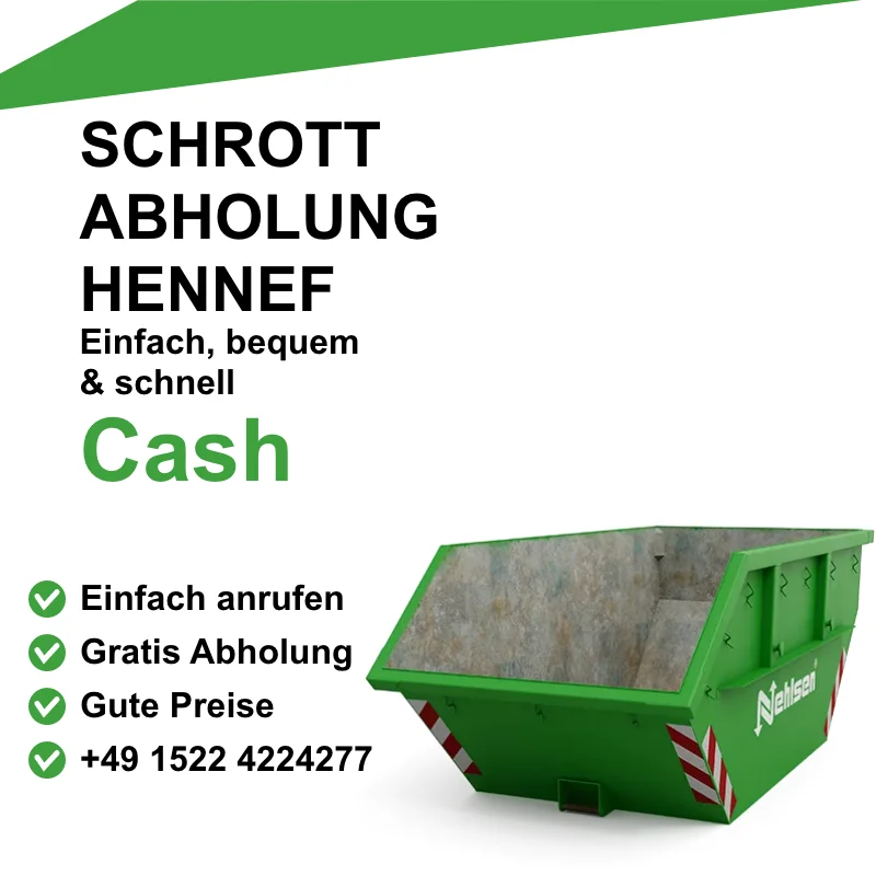 Schrottankauf in Hennef – Ihr zuverlässiger Partner für Altmetall Sie möchten Ihren Schrott loswerden und dabei noch einen fairen Preis erzielen? Unser Schrottankauf Hennef (Sieg) bietet Ihnen eine unkomplizierte Lösung! Wir kaufen Altmetalle wie Kupfer, Messing, Kabelschrott und vieles mehr.
